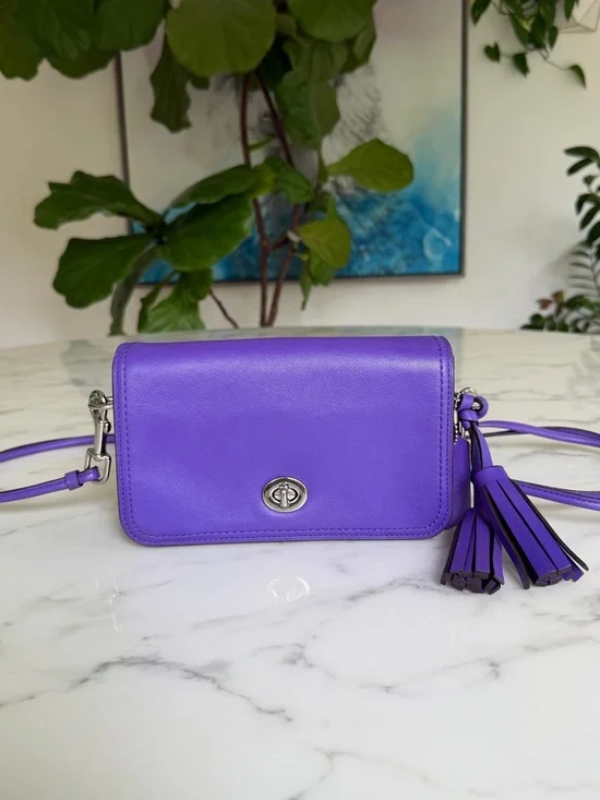 Coach Legacy Leather Penny Shoulder Crossbody Bag 19914 Ultraviolet Purple - Picture 1 of 15
